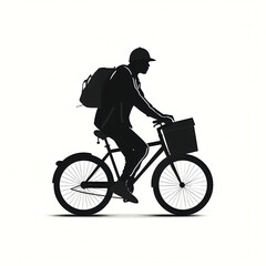 Fototapeta premium silhouette of delivery guy with cycle, isolated vector illustration on white background for logo, graphic design, advertising, and marketing. generative ai