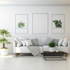 modern living room with sofa, 3D render, design, inspiration, modern colors