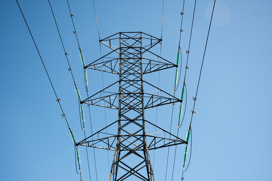 HIgh Voltage Transmission Network Lines In Australia . Double Circuit Steel Pole Transmission Tower. Electricity Pylon