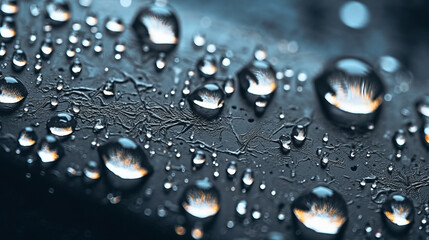 Macro wet glass with water drops. Illustration AI Generative.