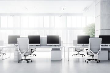 Fototapeta premium Empty modern office space generative ai illustration with copy space 