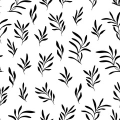 Seamless fantasy leaves pattern in black and white. Vector monochrome illustration.
