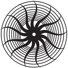 A curved star over concentric circles mandala. Vector illustration