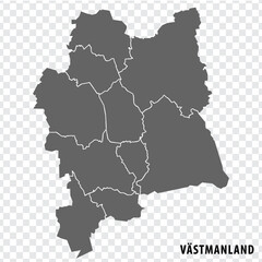 Blank map Vastmanland County  of  Sweden. High quality map Vastmanland  County on transparent background for your web site design, logo, app, UI.  Sweden.  EPS10.