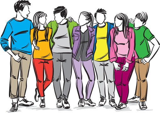 group of friends teenagers students together team concept friendship vector illustration