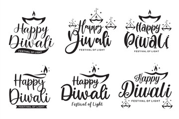 Happy diwali text design abstract vector illustration. Diwali festival lettering
