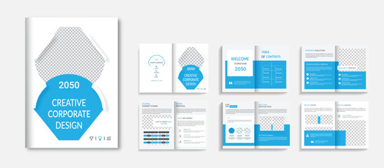 Corporate multipage brochure layout design, Brochure template layout design, minimal business brochure creative shape design, annual report, company profile, editable template layout.