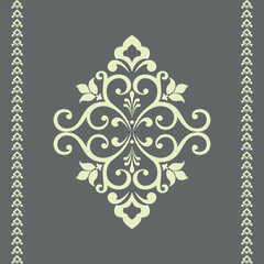 Damask graphic ornament. Floral design element. Beige and gray vector pattern
