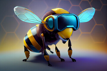 3d insects  character style nft collection with VR goggles immersed in backlit diffuse liquid. metaverse concept, technology, video games and virtual reality, generative artificial intelligence