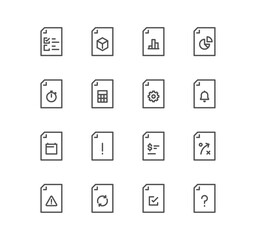 Set of document flow management related icons, form, data, document, batch processing, bureaucracy and linear variety vectors.