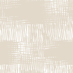 Macrame Check Tie Dye Seamless Pattern. Geometric Art Print. China Beige and White Scottish Watercolor. Japan Design. Shibory Minimalism Background. Geometric Monochrome Tartan Textile Imitation.