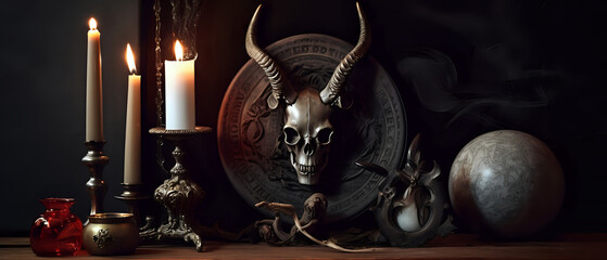 Dark macabre Skull still life background - generative AI - dark art
