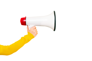 megaphone in handisolated on transparent background, attention concept announcement