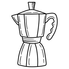 Italian coffee maker or moka pot, espresso machine, mocha express. Hand drawn vector illustration isolated over white.