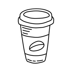 Plastic cup of chocolate coffee hand drawn outline doodle icon. Takeaway coffee vector sketch illustration for print, web, mobile and infographics isolated on white background.