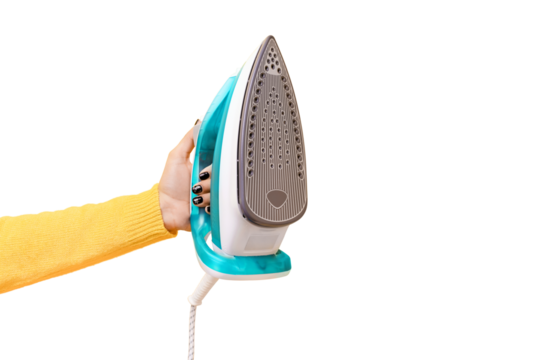 colorful iron in hand isolated on transparent background