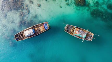 Boats on sea. Aerial view. Illustration AI Generative.