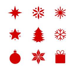 Christmas red icons and symbols collection on transparent background. Png illustration.