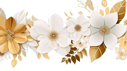 Golden Flowers frame, Floral Garden Frame, Gold Flower backdrop, isolated on transparent background, AI	
