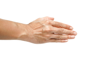 Man stretching his hand to shake hands isolated on white background,Human hand ready for alpha handshake.
