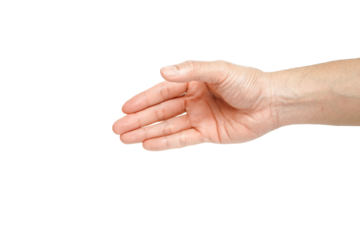 Man stretching his hand to shake hands isolated on white background,Human hand ready for alpha handshake.
