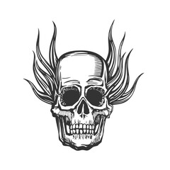 Hand drawn burning skull. Vector illustration