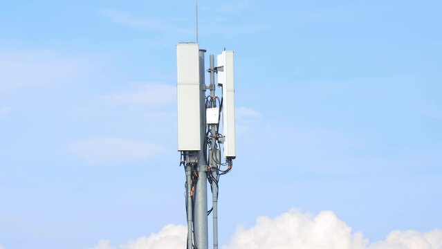 5G  cellular network antenna on a telecommunication mast