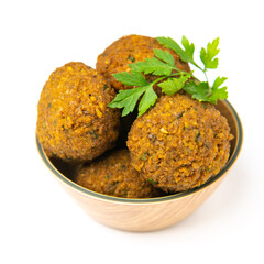 Whole and half falafel isolated on a white background closeup, High quality photo