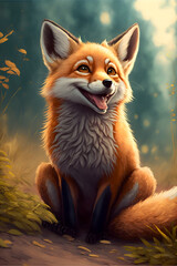 Obraz premium A cute little fox sitting in a meadow (Generative AI, Generativ, KI)