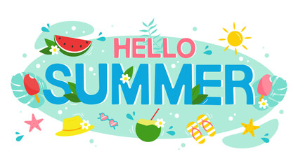 Hello summer bright background for banners design. Horizontal poster, greeting card, header for website. Vector illustration