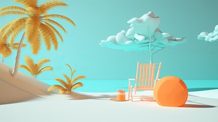 Fototapeta na wymiar podium summer and travel time 3d render illustration minimal style cartoon, generative ai