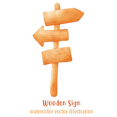 wooden sign, watercolor wood, beach sign vector illustration