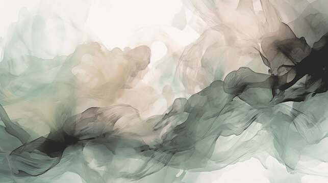 Flowing liquid neutral smoke. Drops of pastel paint in water. Trendy fluid banner. Modern macro abstract background illustration, ink in water effect. Generative AI