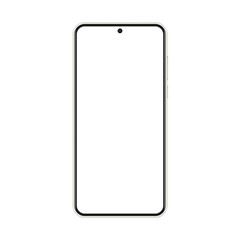 Smartphone vector mockup. Mobile phone template with blank screen. White cell phone device isolated on white background.
