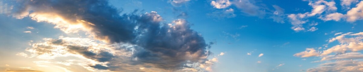 Naklejka na ściany i meble Dramatic panorama sky with cloud on sunrise and sunset time. Panoramic image..