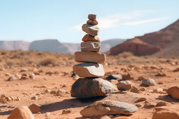 Fototapeta na wymiar Stacked rocks in the desert
