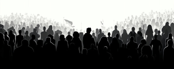 silhouette of cheering crowd in protest. generative ai