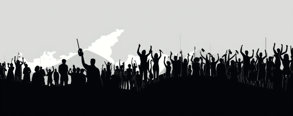 Fototapeta na wymiar silhouette of cheering crowd in protest, isolated vector illustration on white background for logo, graphic design, advertising, and marketing. generative ai