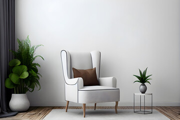 interior with a white armchair and plant. AI Generative