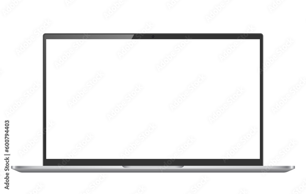 Wall mural laptop monitor mockup. pc computer template with blank screen. silver desktop isolated on white or t