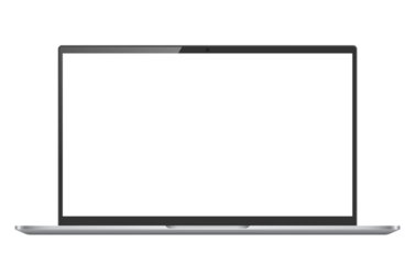 Laptop monitor mockup. Pc computer template with blank screen. Silver desktop isolated on white or transparent background.