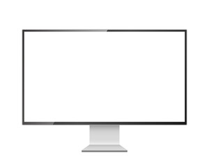 Computer monitor mockup. Pc template with blank screen. Silver desktop isolated on white or transparent background. - obrazy, fototapety, plakaty