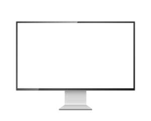 Computer monitor mockup. Pc template with blank screen. Silver desktop isolated on white or transparent background.