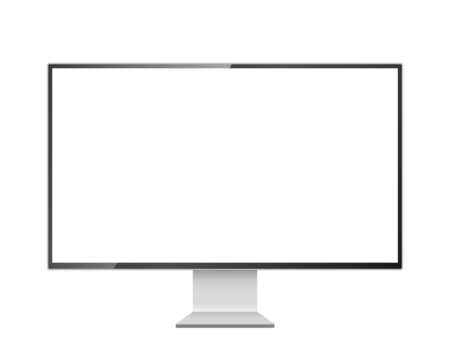 Computer monitor mockup. Pc template with blank screen. Silver desktop isolated on white or transparent background.