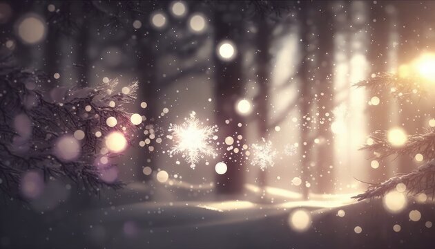 wild winter season backdrop with snowy forest and light effect generative ai © Align