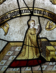 St Neots Church Cornwall UK Vicar Kneeling before altar—Robert Tubb, vicar of St Neot  glazing stain glass windows