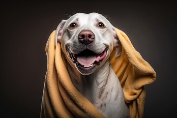 funny and cute dog with towel for shower and grooming generative ai