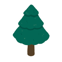 Hand-drawn Cute dark green tree, forest, campfire, object, Camping character design in doodle style