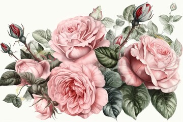 pink roses isolated on white background. Generated by AI
