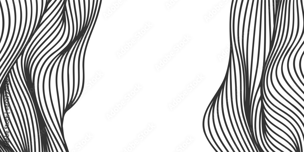 Poster Vector abstract line art wavy smooth flowing dynamic black isolated on transparent for texture, background.
